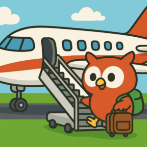 Lingomon getting on a plane